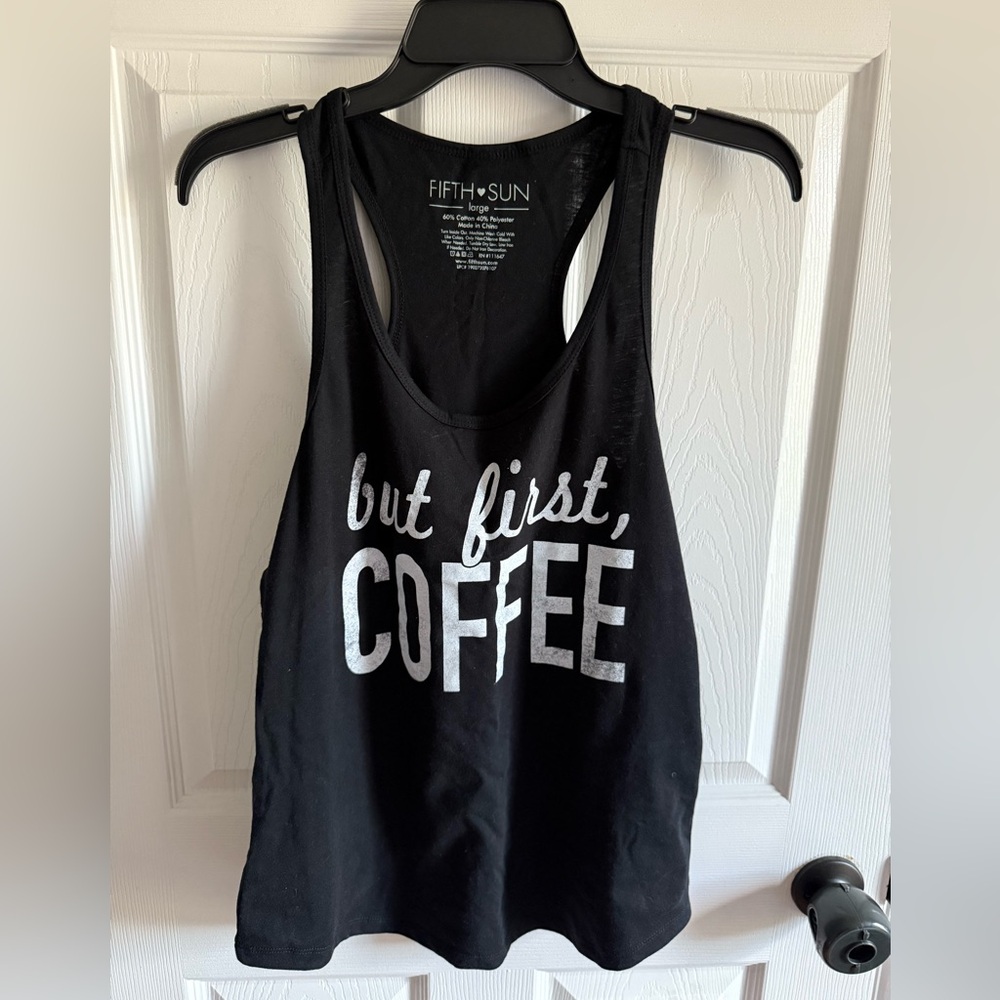 “but first coffee” flowy racer back top